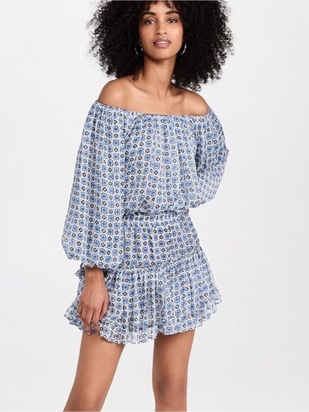 MISA Zonia Off-The-Shoulder Chiffon Mini Dress In Scorpios Tile Size Xsmall